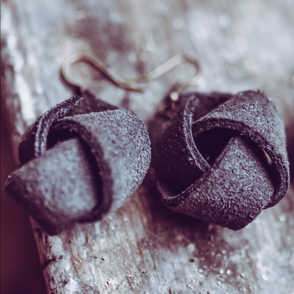 Gray Leather Knot Earrings